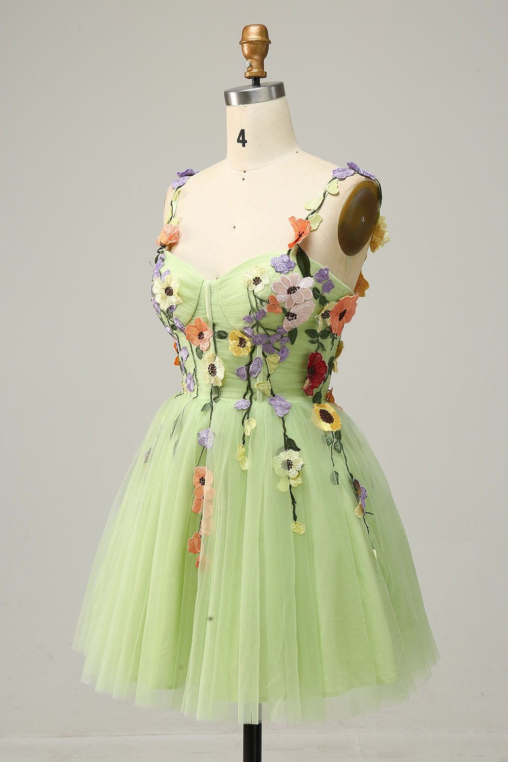 Champagne A Line Spaghetti Straps Short Homecoming Dress with Appliques With Flowers