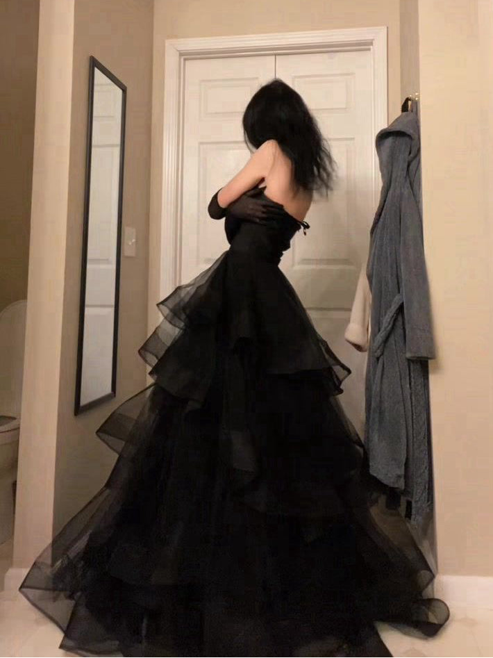 A-Line Sweetheart Ruffles Off Shoulder Ball Gown Prom Dresses For Evening Party No With Gloves