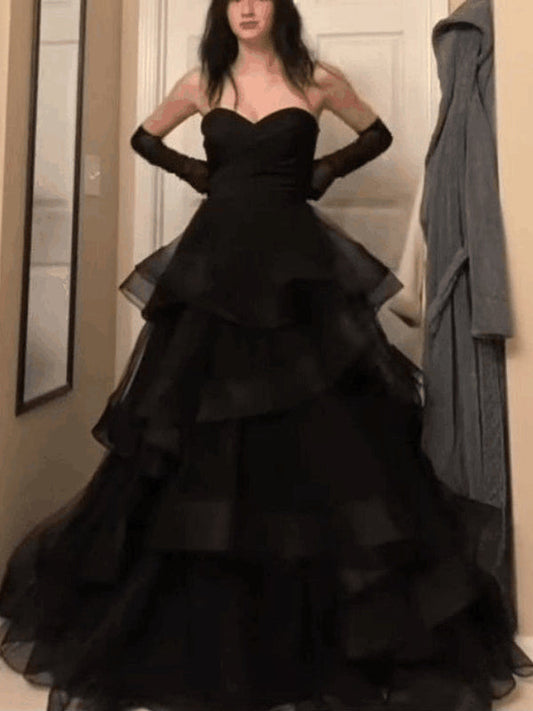A-Line Sweetheart Ruffles Off Shoulder Ball Gown Prom Dresses For Evening Party No With Gloves