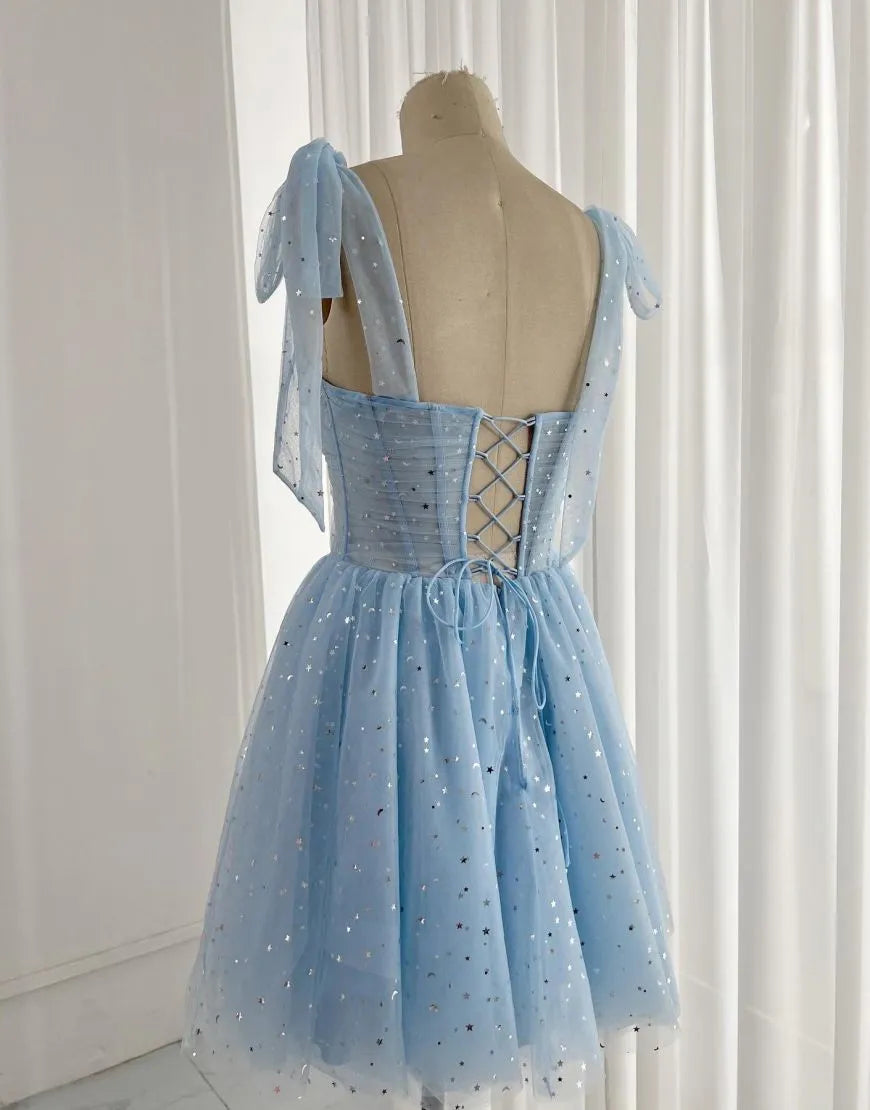 Tie Straps Corset Back Short Homecoming Dress Sparkly