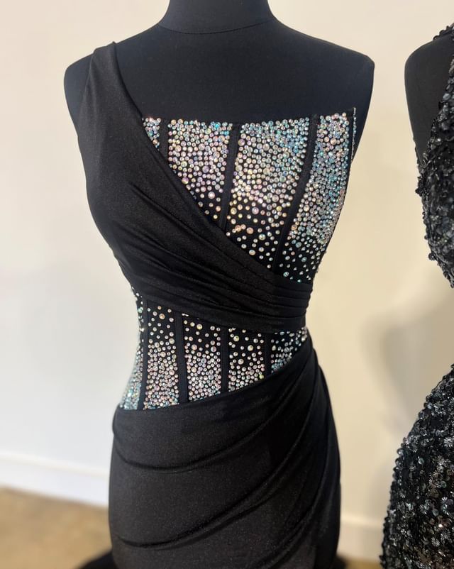 Mermaid One Shoulder Prom Dress with Rhinestones Sexy Evening Dresses