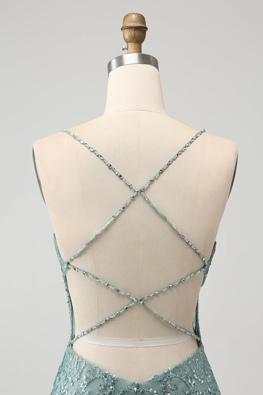 Green Bodycon Beaded Backless Short Homecoming Dress with Criss Cross Back Sexy
