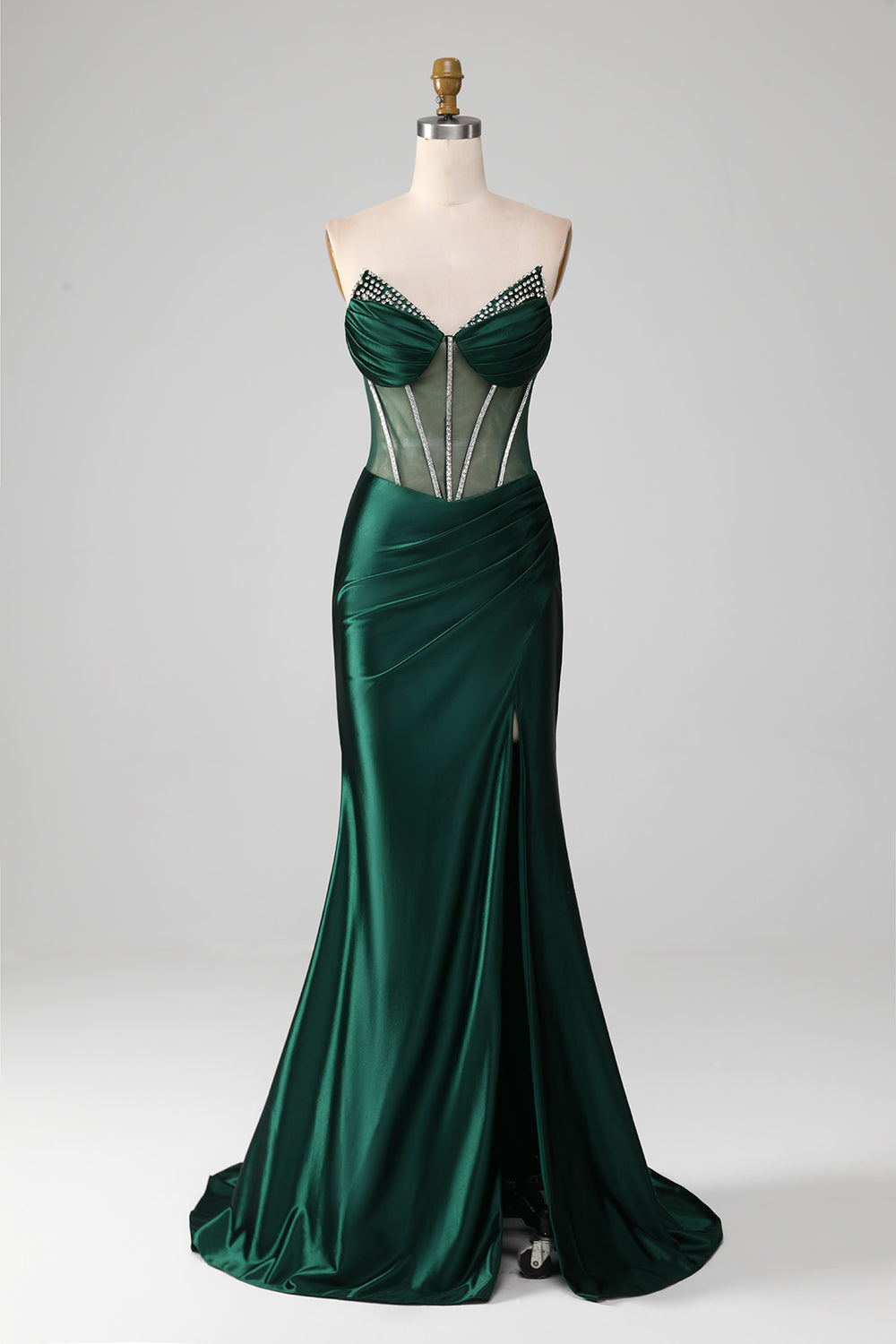 Mermaid Sweetheart Dark Green Corset Prom Dress with Split Front Sexy Evening Dresses