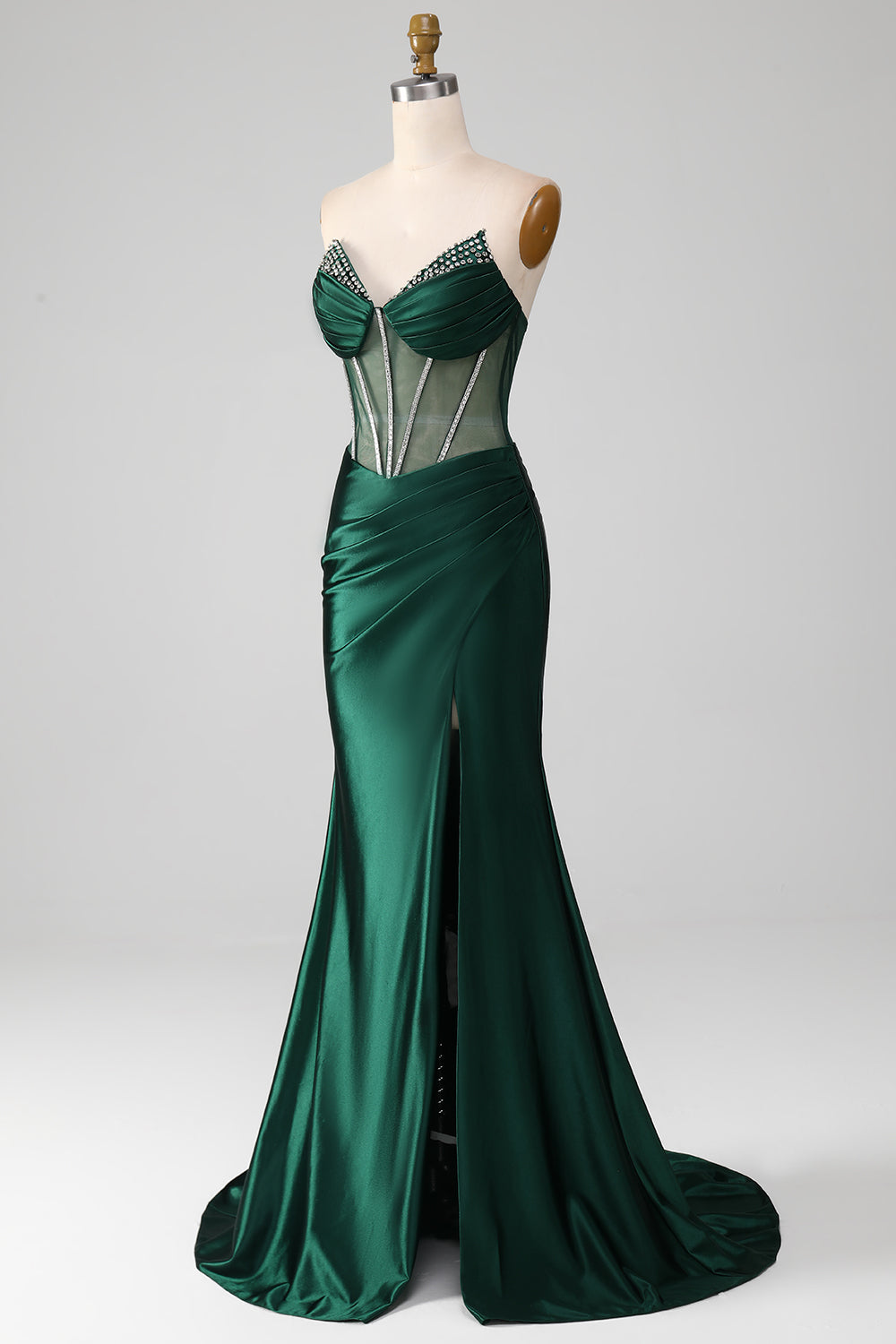 Mermaid Sweetheart Dark Green Corset Prom Dress with Split Front Sexy Evening Dresses