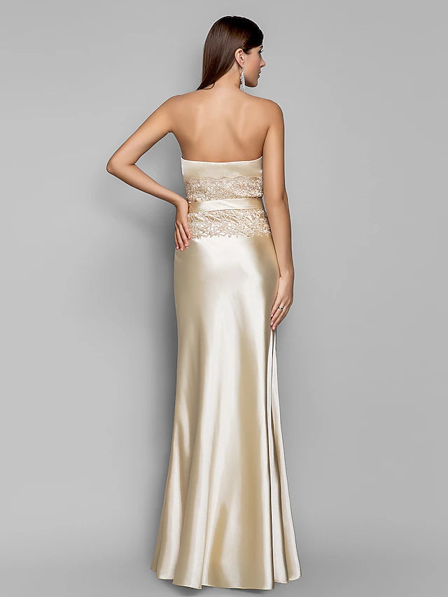Mermaid / Trumpet Evening Gown Open Back Dress Wedding Guest Floor Length Sleeveless Sweetheart Stretch Satin