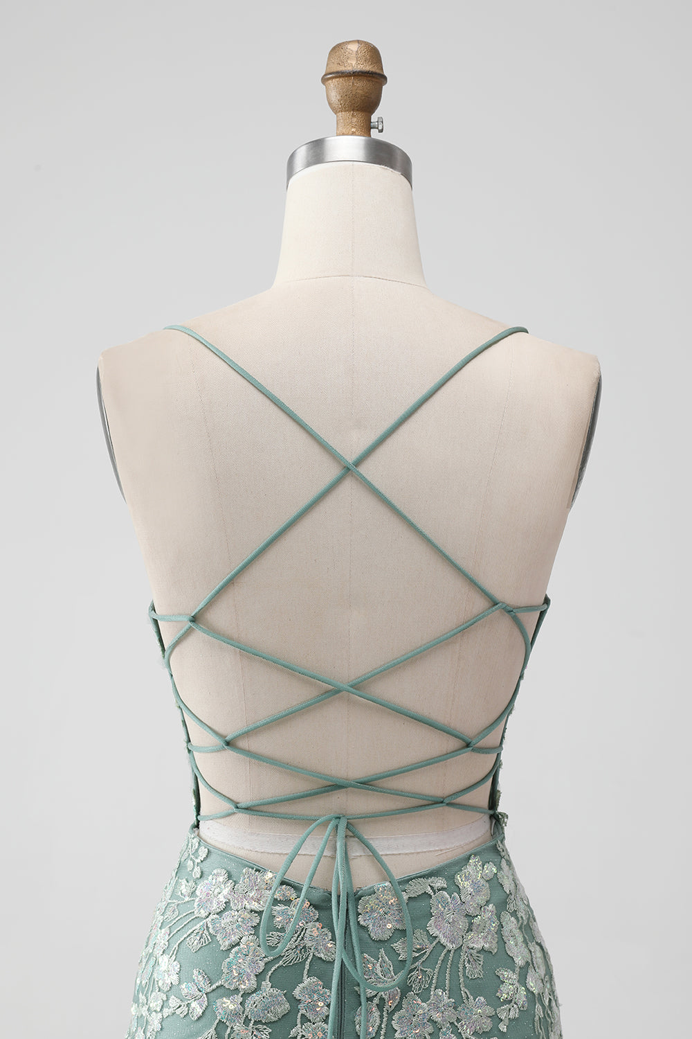 Grey Green Bodycon Lace-up Back Short Homecoming Dress with Sequin Appliqued Sexy