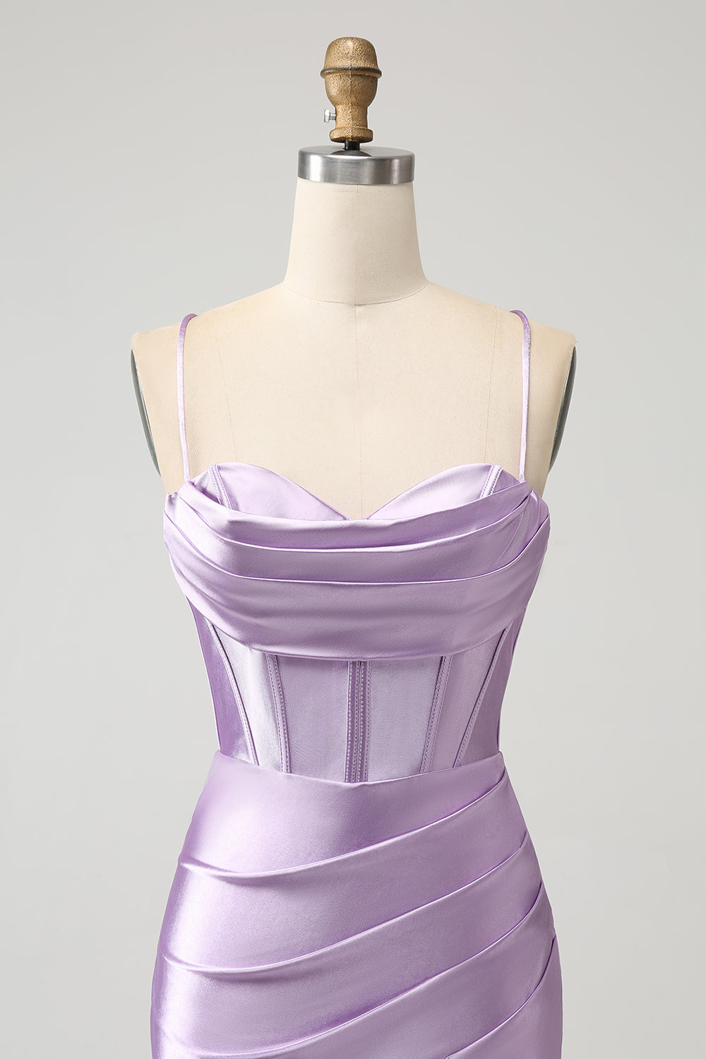 Lilac Bodycon Spaghetti Straps Corset Satin Short Homecoming Dress Pure Color