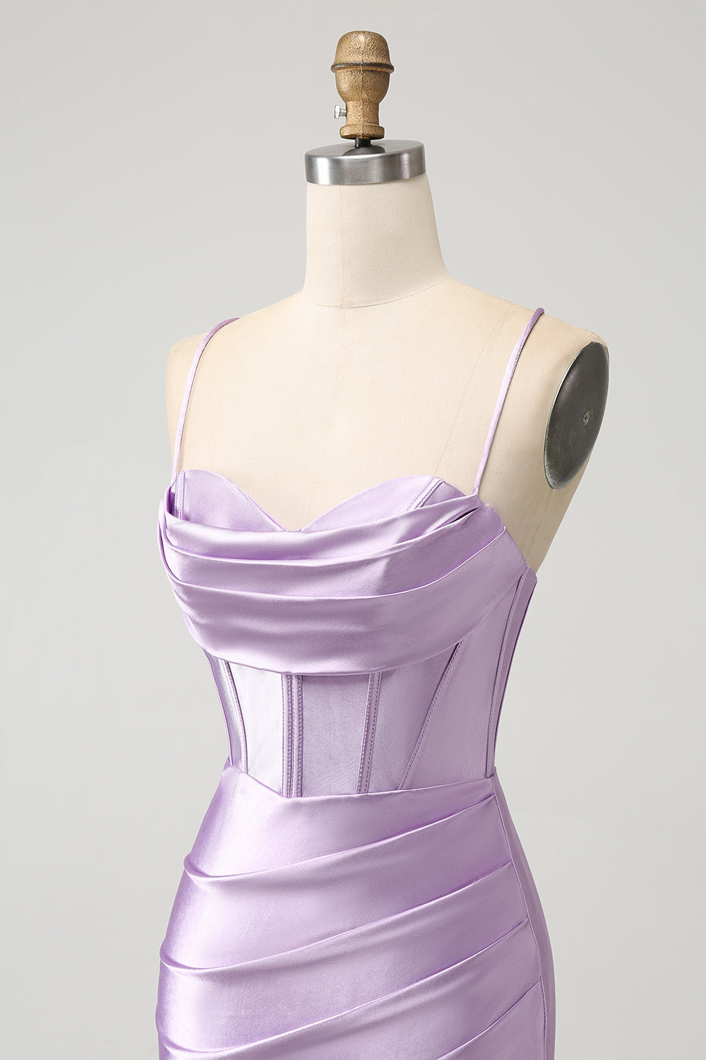 Lilac Bodycon Spaghetti Straps Corset Satin Short Homecoming Dress Pure Color