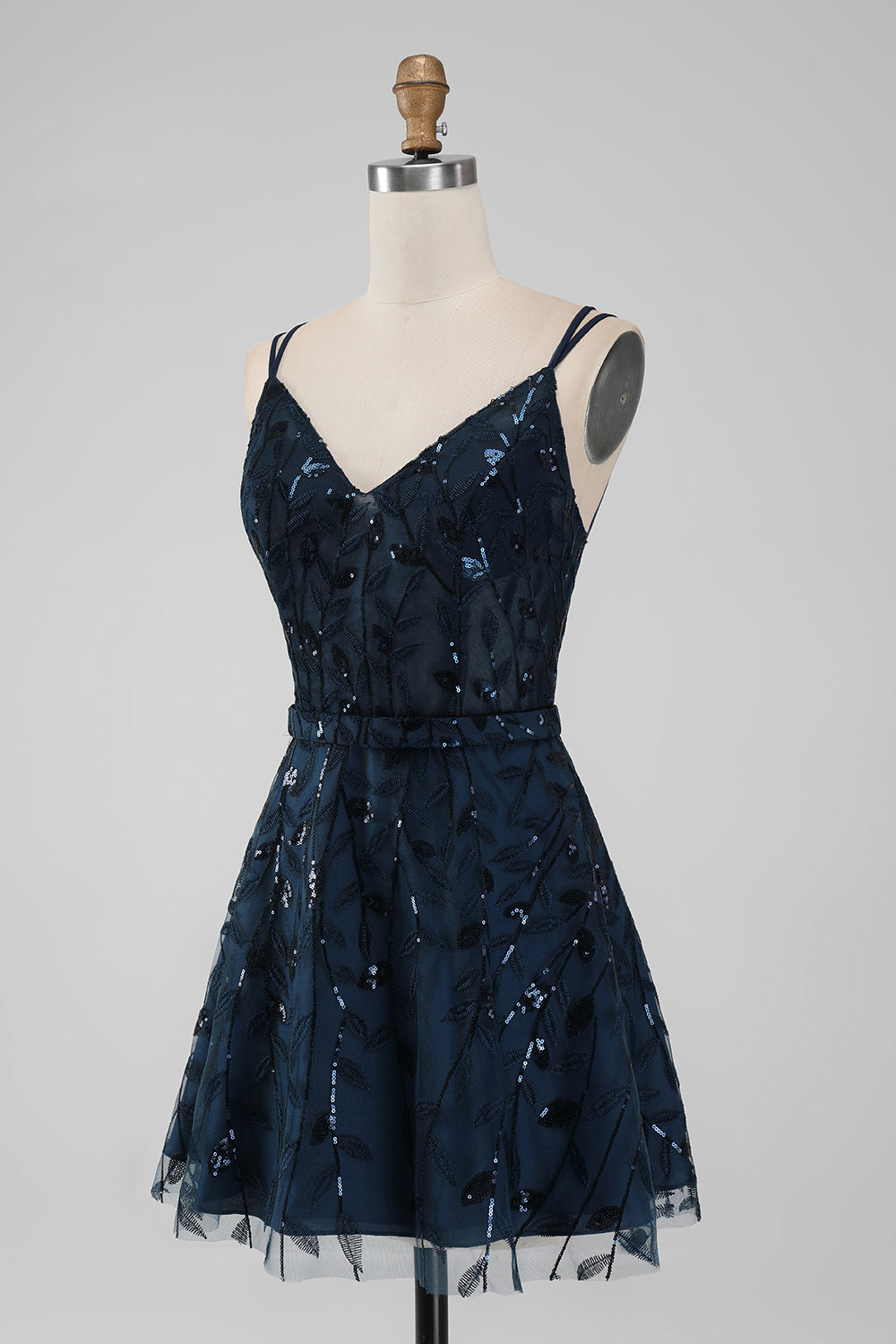 Sparkly Navy A Line Spaghetti Straps Sequins Short Homecoming Dress Sexy