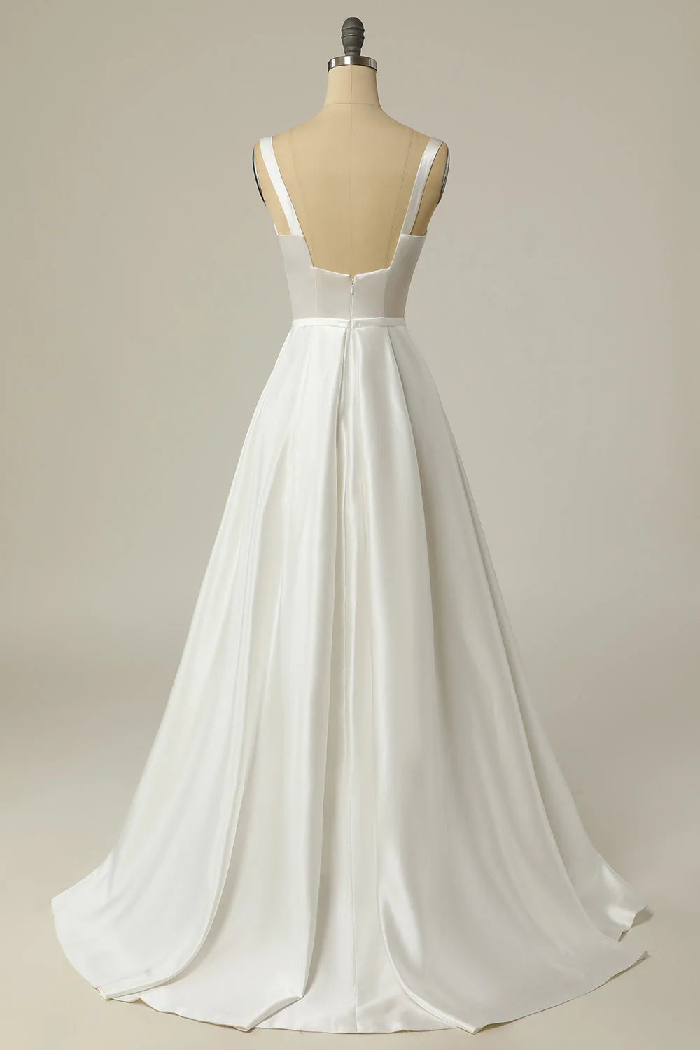 A Line Square Neck Long Wedding Dress Pure Color