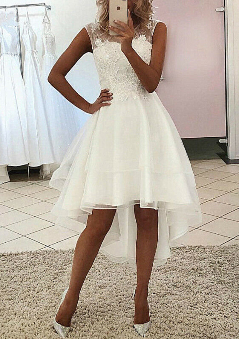 A-Line/Princess Scoop Asymmetrical Lace Wedding Dress Short