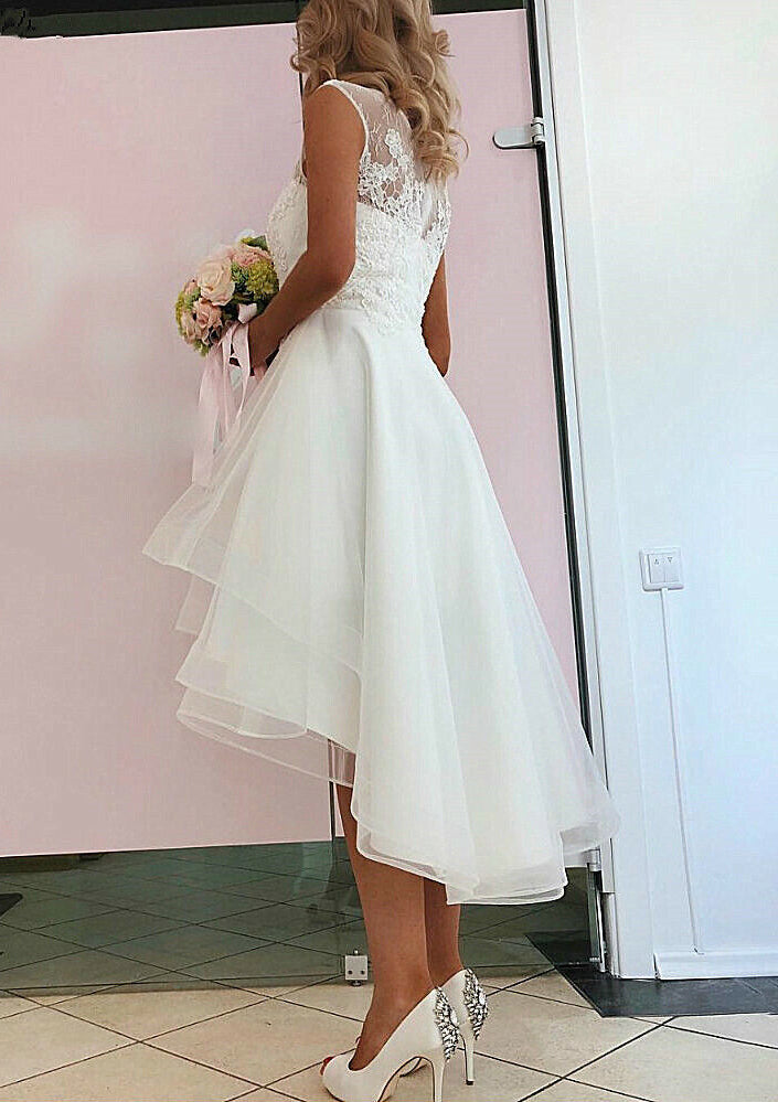 A-Line/Princess Scoop Asymmetrical Lace Wedding Dress Short
