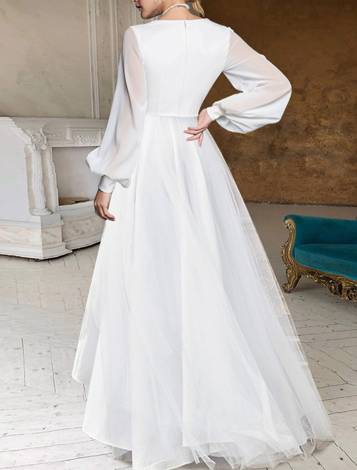 A-Line/Princess V-Neck Asymmetrical Wedding Dress Pure Color