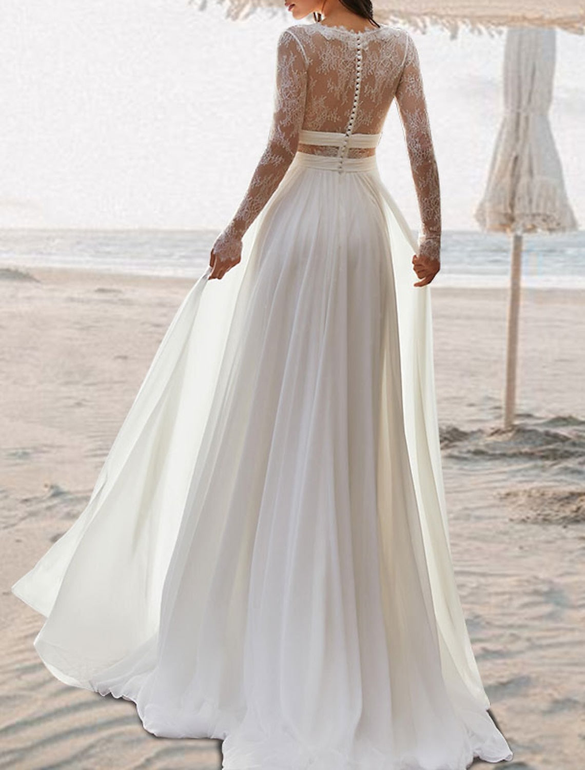 A-Line/Princess V-Neck Floor-Length Lace Wedding Dress Sexy