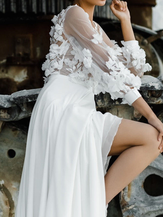 A-Line/Princess V-Neck Floor-Length Wedding Dress With Appliques Beautiful