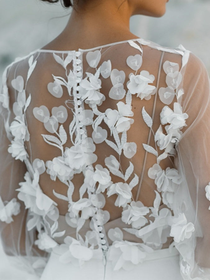 A-Line/Princess V-Neck Floor-Length Wedding Dress With Appliques Beautiful