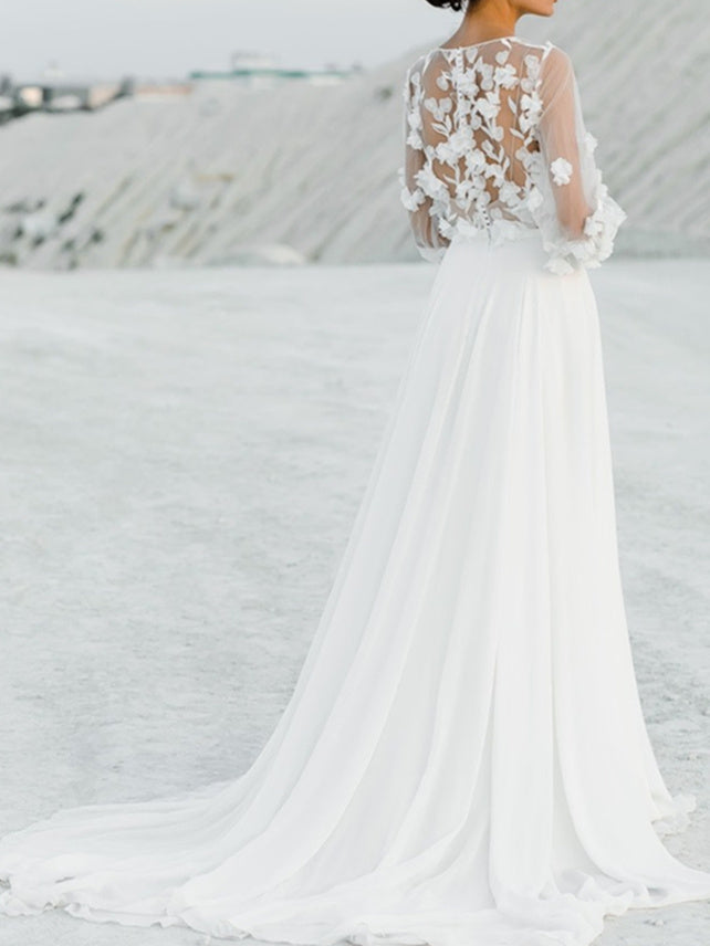A-Line/Princess V-Neck Floor-Length Wedding Dress With Appliques Beautiful