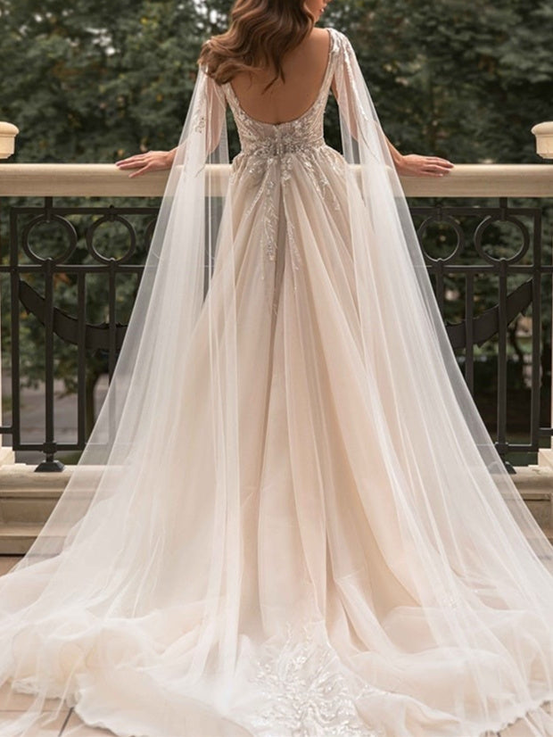 A-Line/Princess V-Neck Floor-Length Wedding Dress With Split Side Sexy