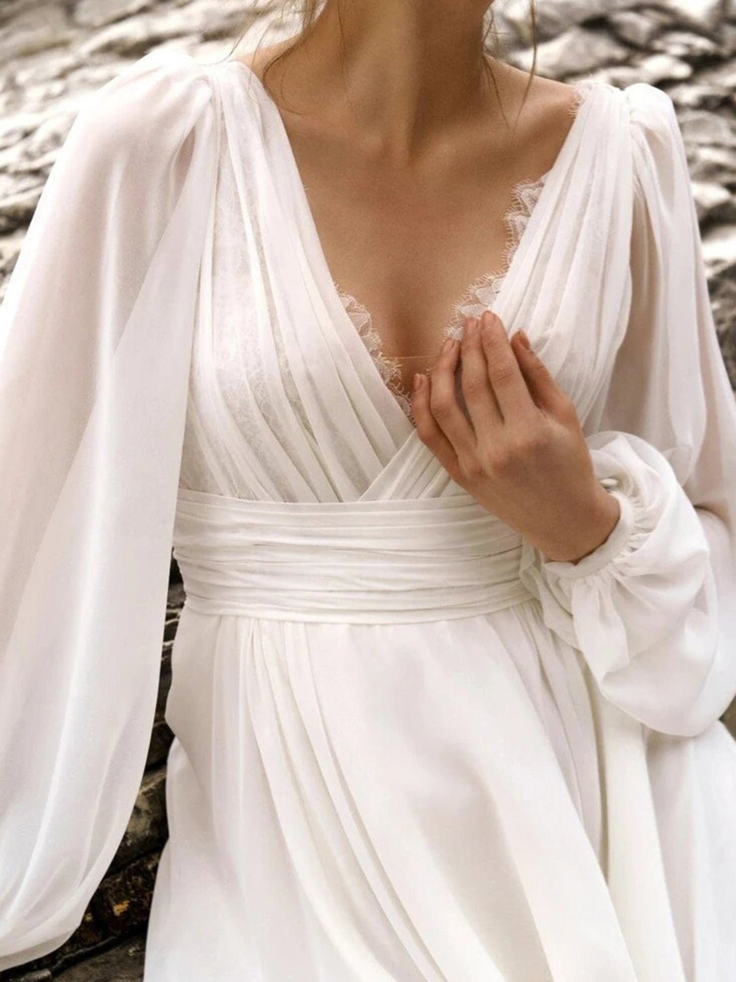 A-Line/Princess V-Neck Floor-Length Wedding Dress With Split Side Sexy