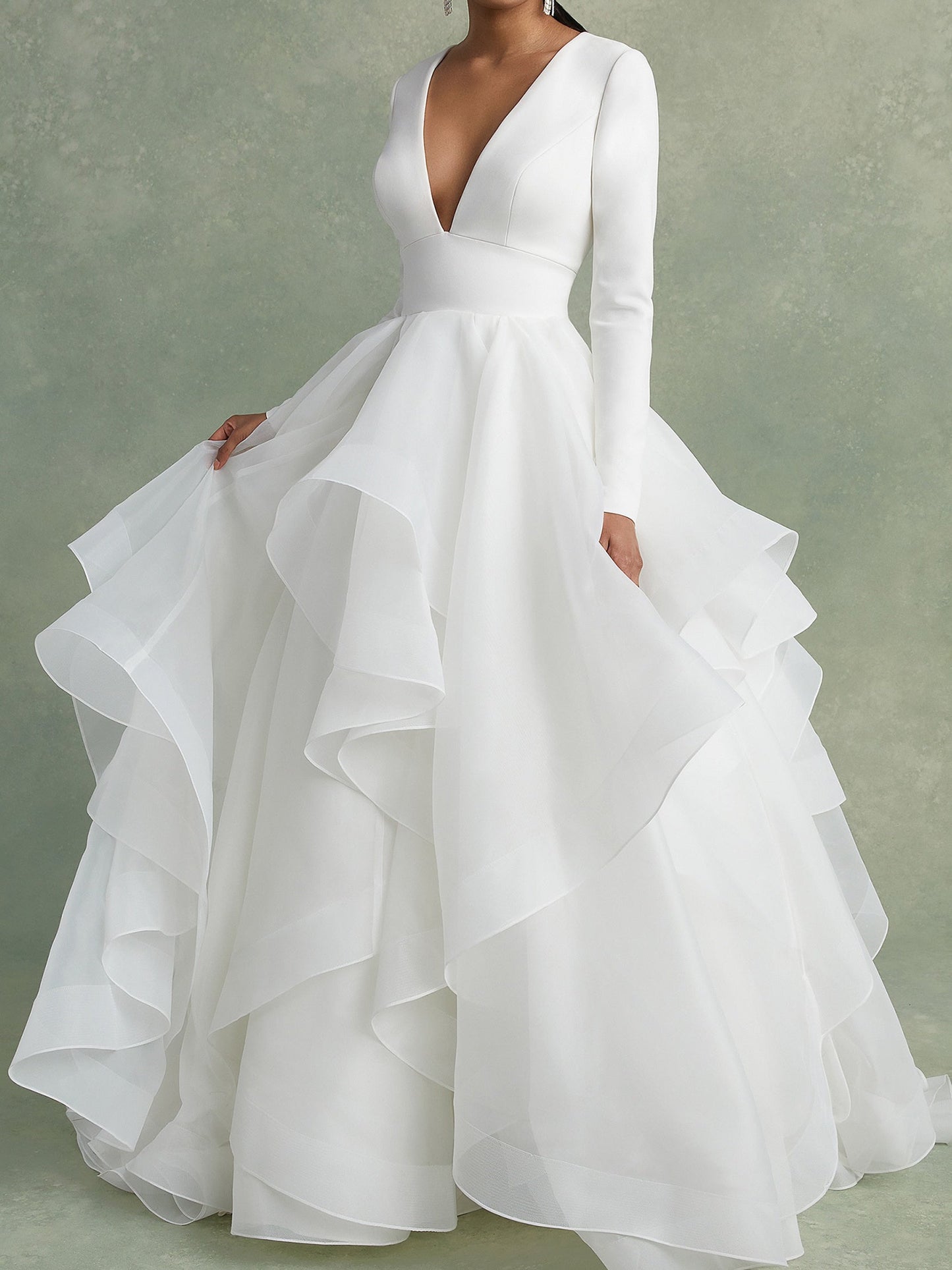 A-Line/Princess V-Neck Floor-Length Ball-Gown Wedding Dress With Ruffles Sexy