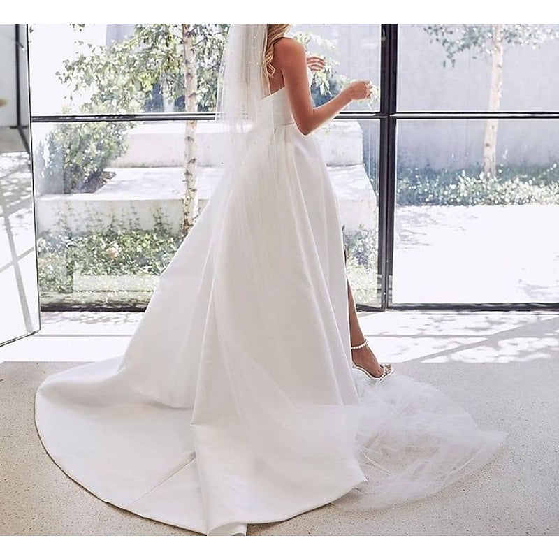 A-Line/Princess Sweetheart Wedding Dresses Court Train With Split Front Sexy