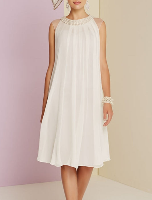 Sheath/Column Jewel Neck Knee-Length Sleeveless Wedding Guest Dress Short