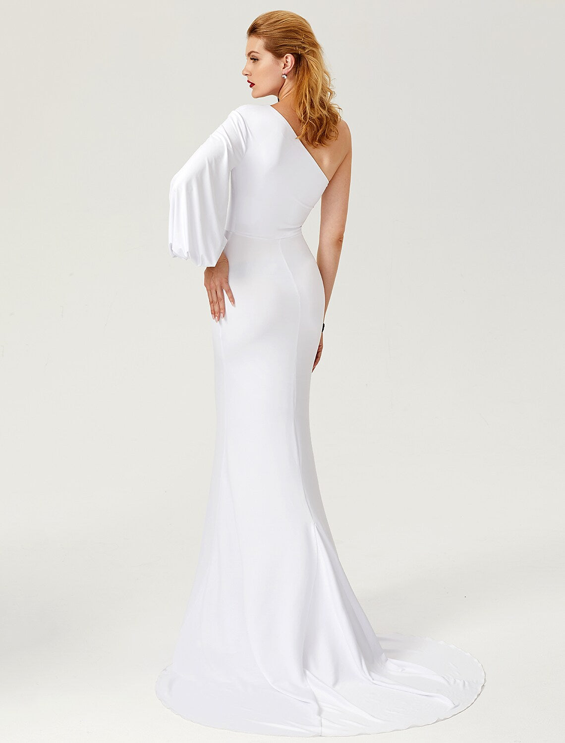 Mermaid / Trumpet Celebrity Style Dress Engagement Court Train Long Sleeve One Shoulder Jersey