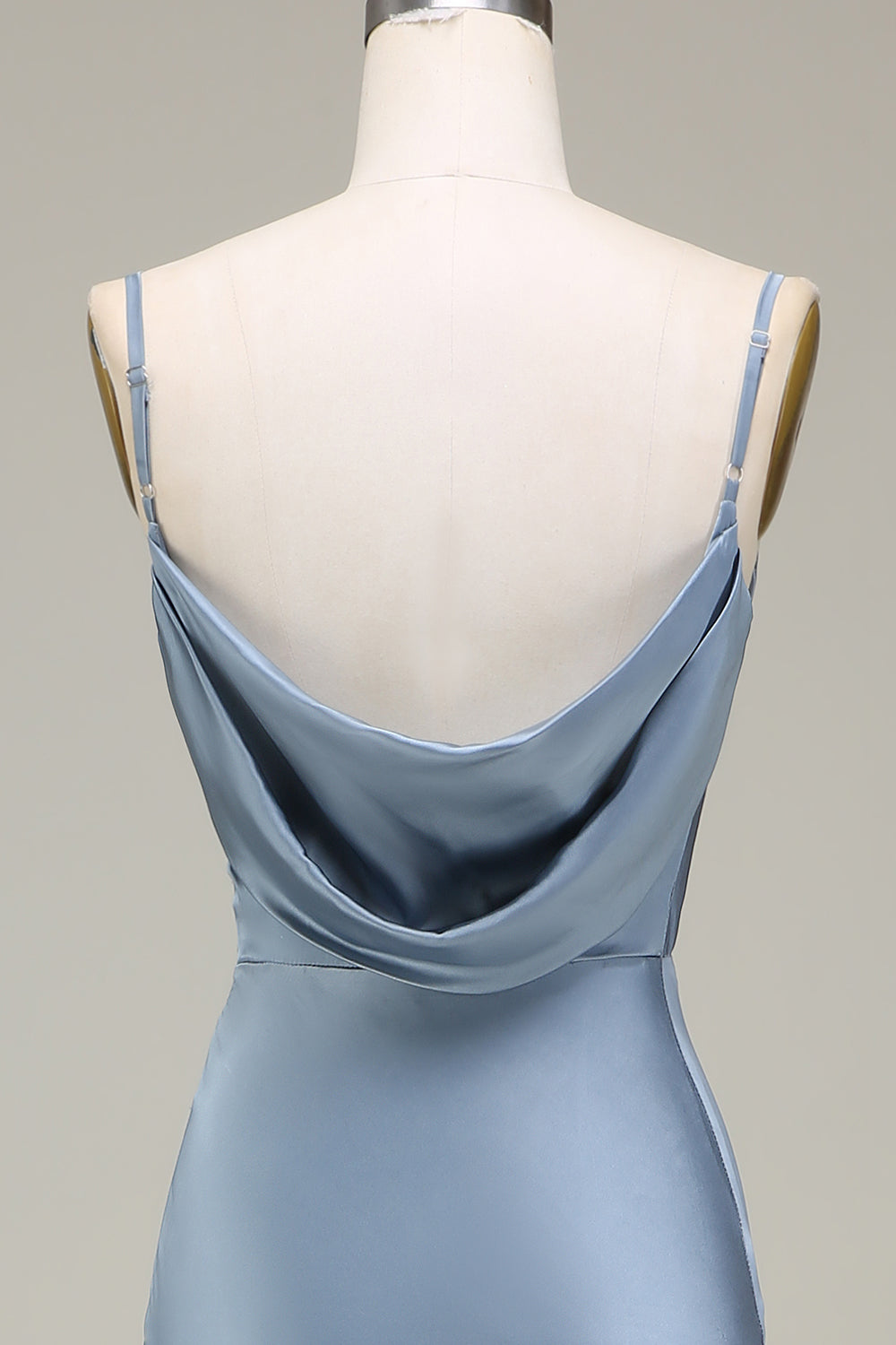 Dusty Blue Sheath Spaghetti Straps Long Satin Bridesmaid Dress Floor Length
