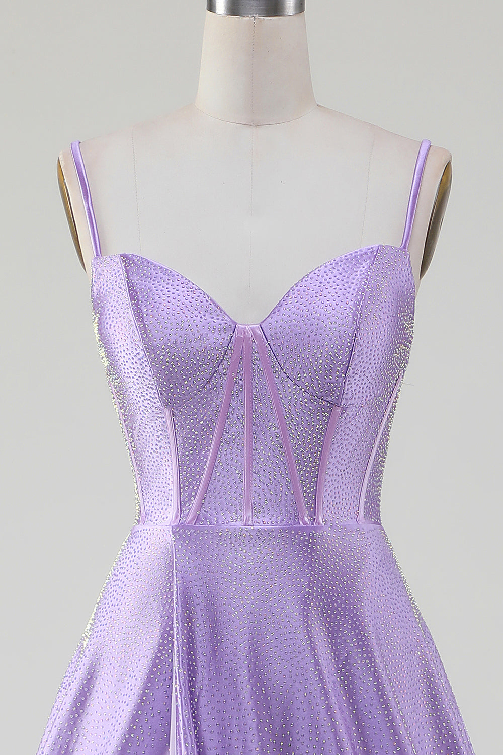 Sparkly Simple Lilac A-Line Side Slit Corset Prom Dresses with Rhinestones Sexy Evening Dresses