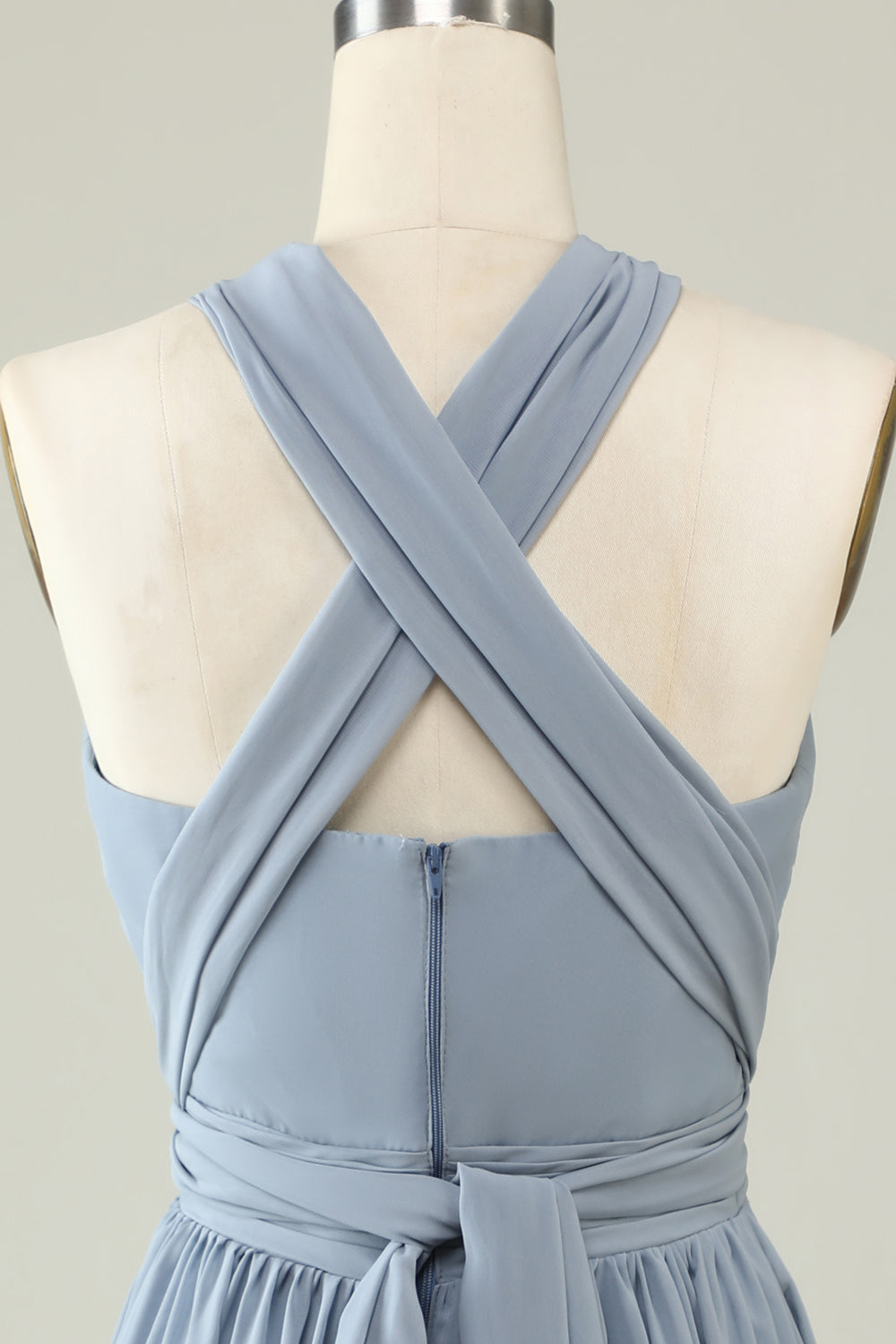 A Line One Shoulder V Neck Halter Neck Floor Length Grey Blue Bridesmaid Dress Beautiful