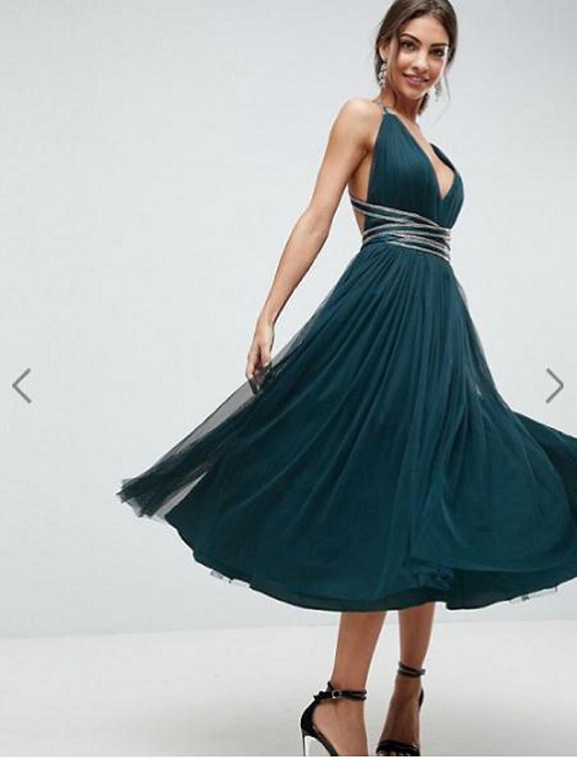 Princess / A-Line Bridesmaid Dress Plunging Neck Sleeveless Tea Length Chiffon / Tulle with Sash / Ribbon / Pleats