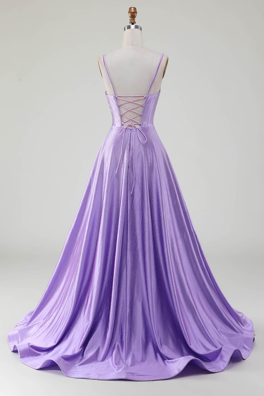 Sparkly Simple Lilac A-Line Side Slit Corset Prom Dresses with Rhinestones Sexy Evening Dresses