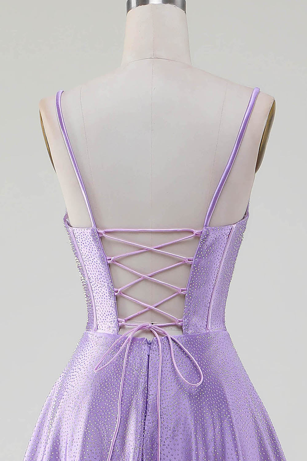 Sparkly Simple Lilac A-Line Side Slit Corset Prom Dresses with Rhinestones Sexy Evening Dresses