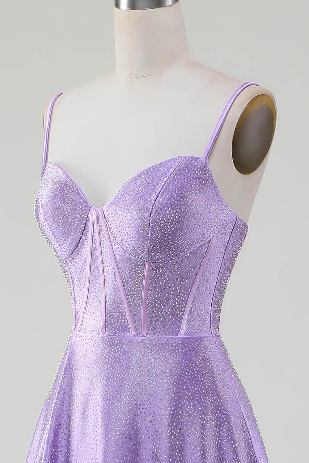 Sparkly Simple Lilac A-Line Side Slit Corset Prom Dresses with Rhinestones Sexy Evening Dresses