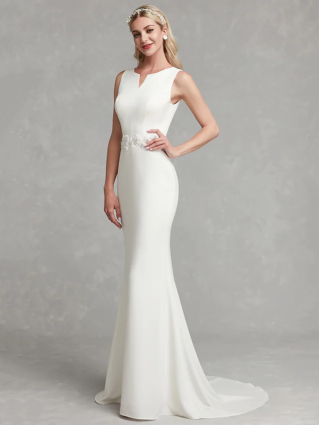 Wedding Dresses V Neck Satin Regular Straps Simple Plus Size with Appliques Long