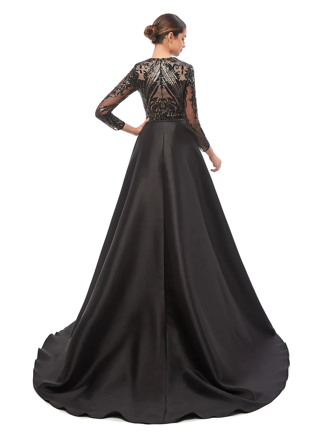 Mermaid / Trumpet Elegant Vintage Prom Formal Evening Dress Jewel Neck Long Sleeve Detachable Sequined