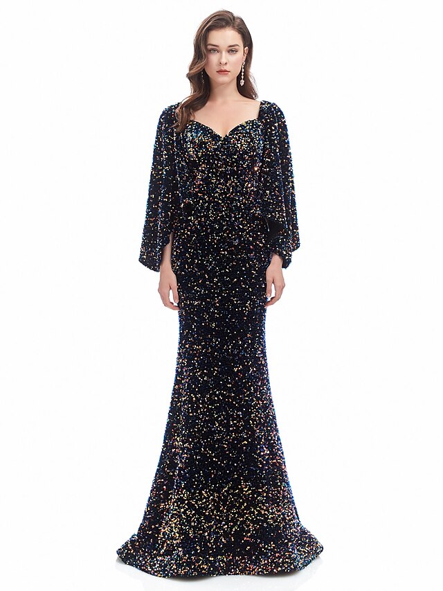 Mermaid / Trumpet Evening Gown Sparkle Dress Formal Evening Court Train Long Sleeve Sweetheart Sequined