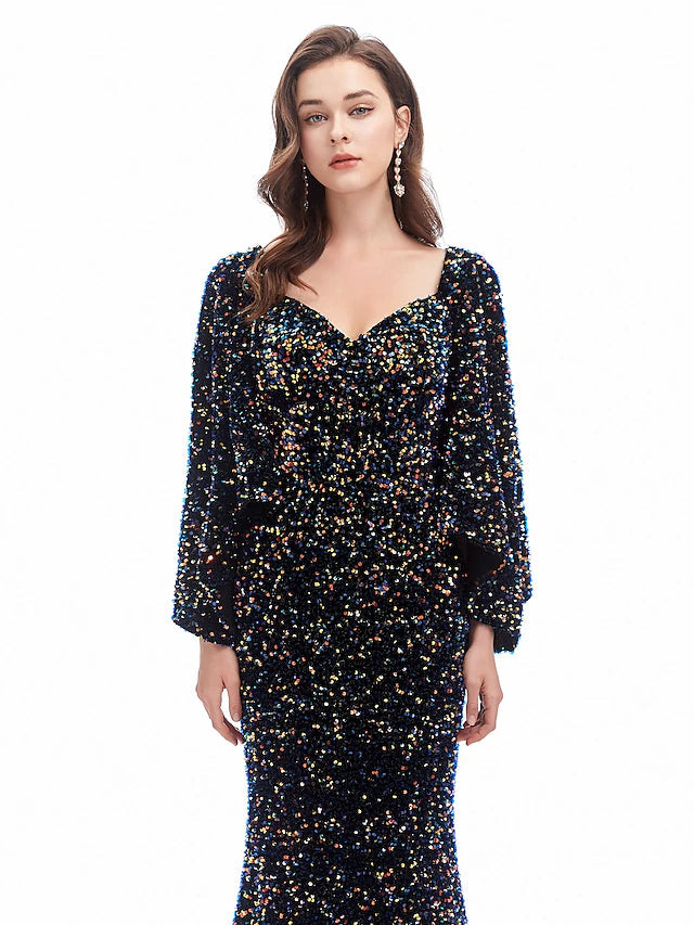 Mermaid / Trumpet Evening Gown Sparkle Dress Formal Evening Court Train Long Sleeve Sweetheart Sequined
