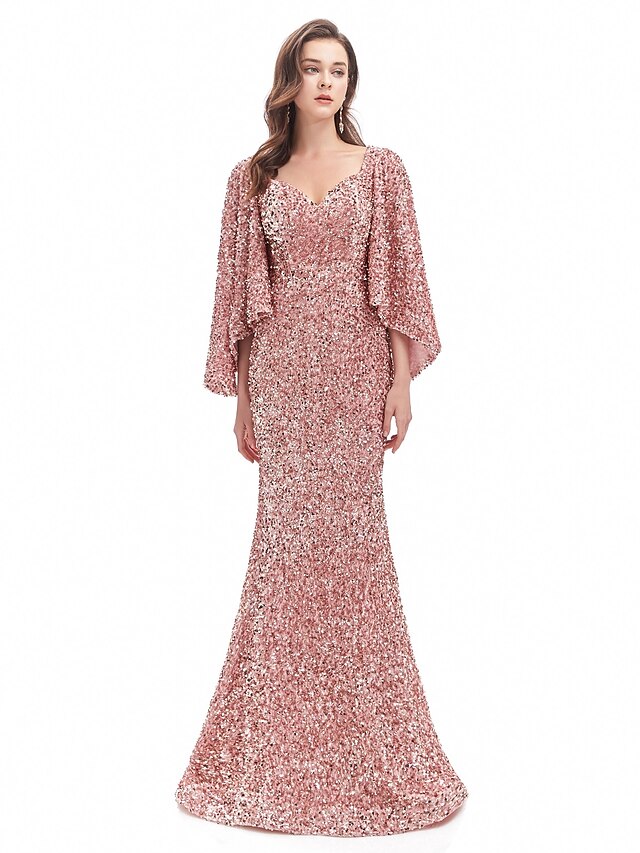 Mermaid / Trumpet Evening Gown Sparkle Dress Formal Evening Court Train Long Sleeve Sweetheart Sequined