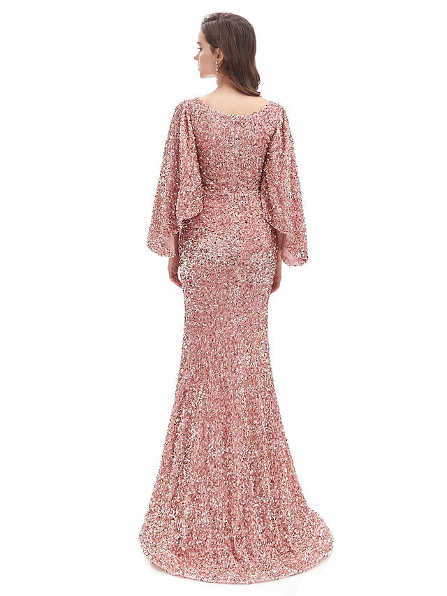 Mermaid / Trumpet Evening Gown Sparkle Dress Formal Evening Court Train Long Sleeve Sweetheart Sequined
