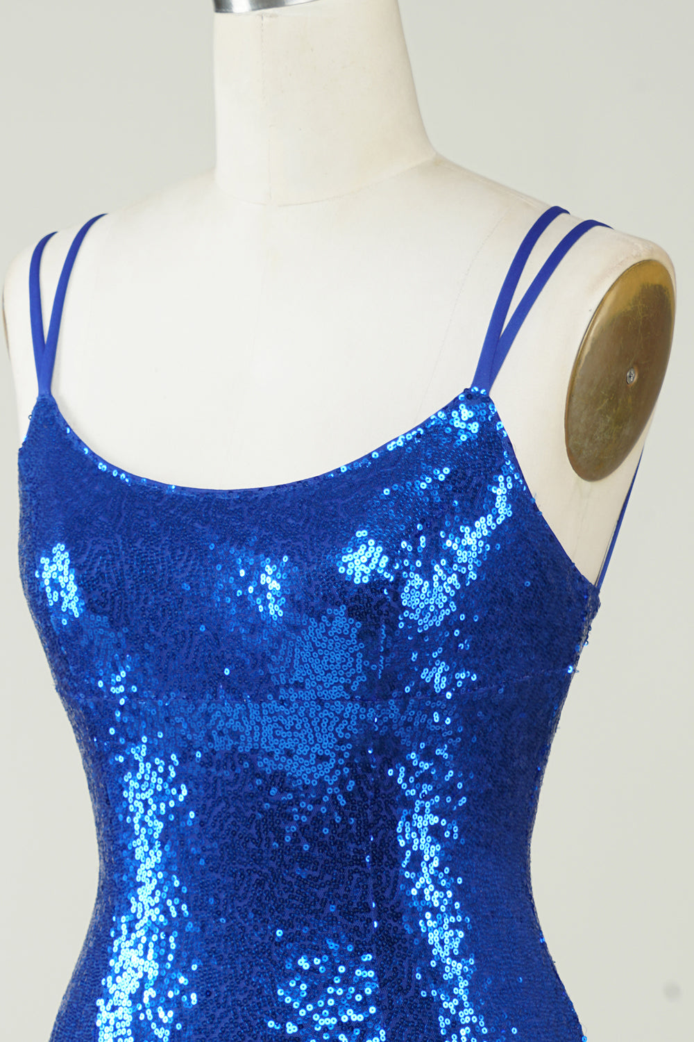 Royal Blue Sheath Spaghetti Straps Tight Sequins Backless Short Homecoming Dress Sparkly