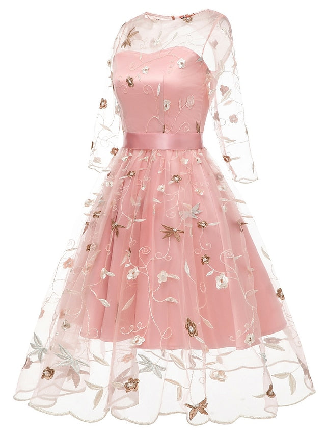 A-Line/Princess Off-The-Shoulder Knee Length Half Sleeves Party Dresses With Embroidery Appliques Short