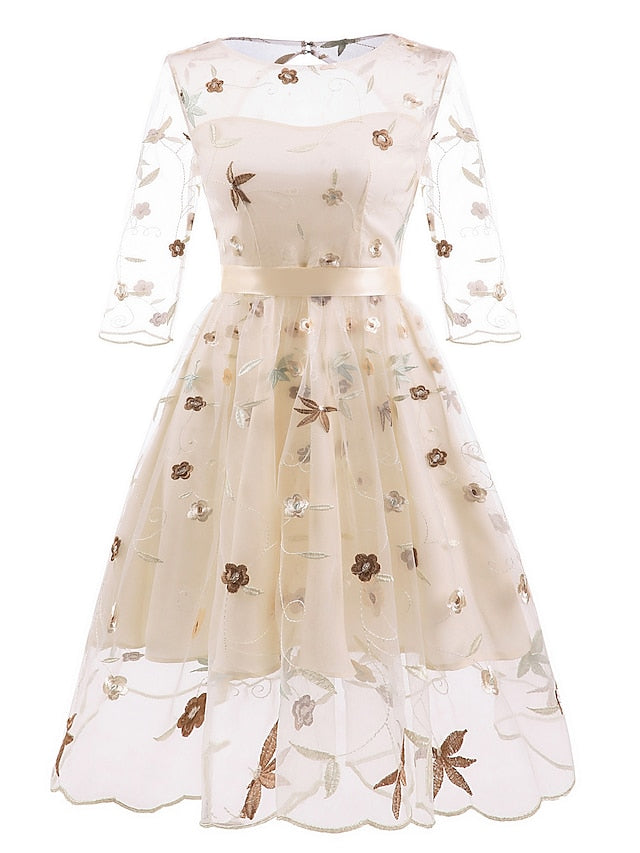 A-Line/Princess Off-The-Shoulder Knee Length Half Sleeves Party Dresses With Embroidery Appliques Short
