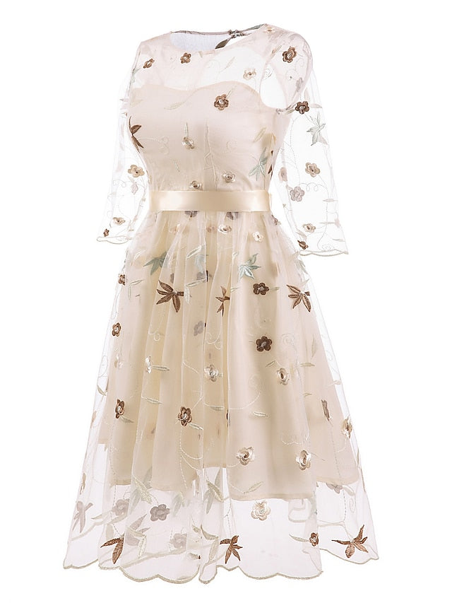 A-Line/Princess Off-The-Shoulder Knee Length Half Sleeves Party Dresses With Embroidery Appliques Short