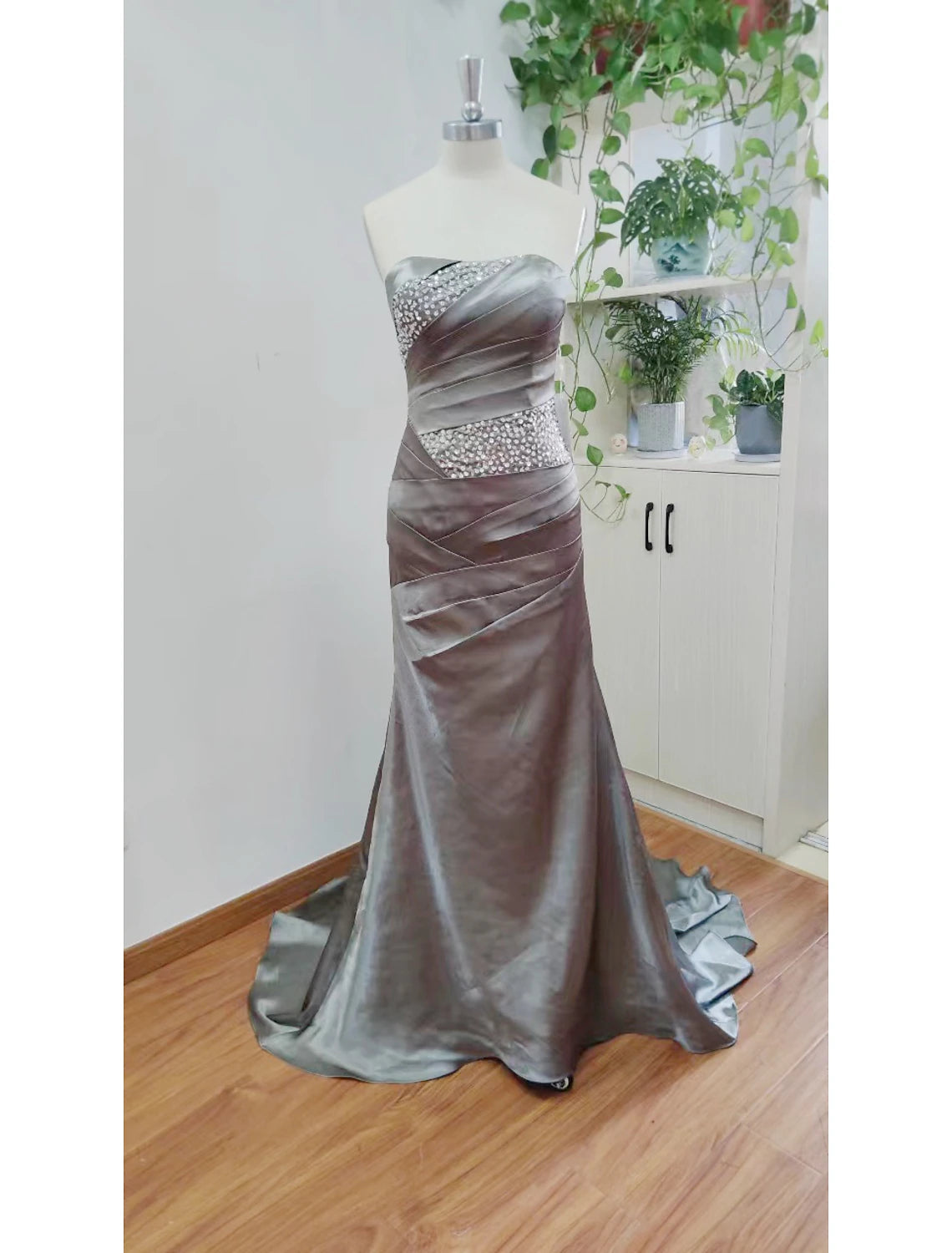Mermaid / Trumpet Elegant Sparkle & Shine Wedding Guest Formal Evening Dress Strapless Sleeveless Sweep / Brush Train Satin