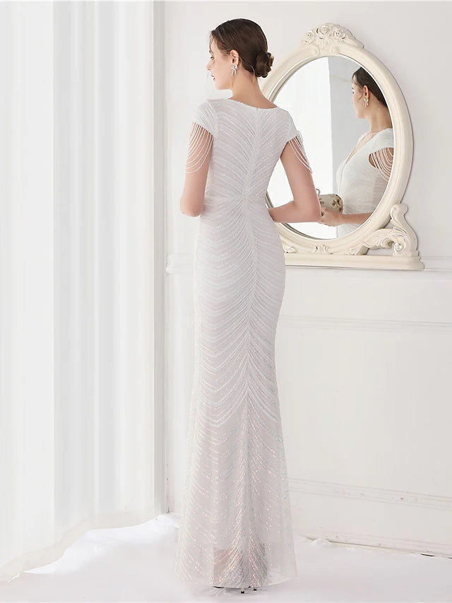 Mermaid / Trumpet Evening Gown Elegant Dress Wedding Guest Floor Length Sleeveless V Neck Sequined