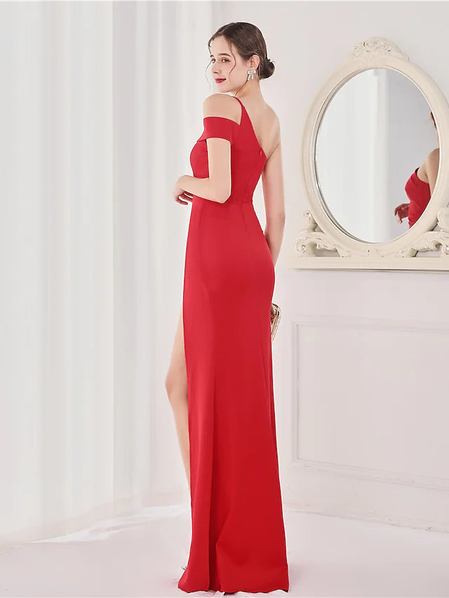 Mermaid / Trumpet Evening Gown Elegant Dress Wedding Guest Floor Length Sleeveless Spaghetti Strap Satin V Back