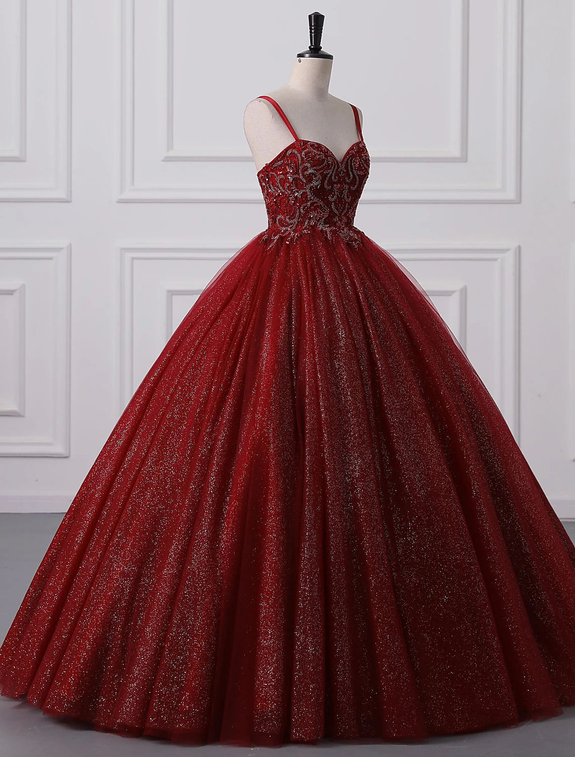 Ball Gown Prom Dresses Princess Dress Graduation Quinceanera Floor Length Sleeveless Spaghetti Strap Lace with Beading