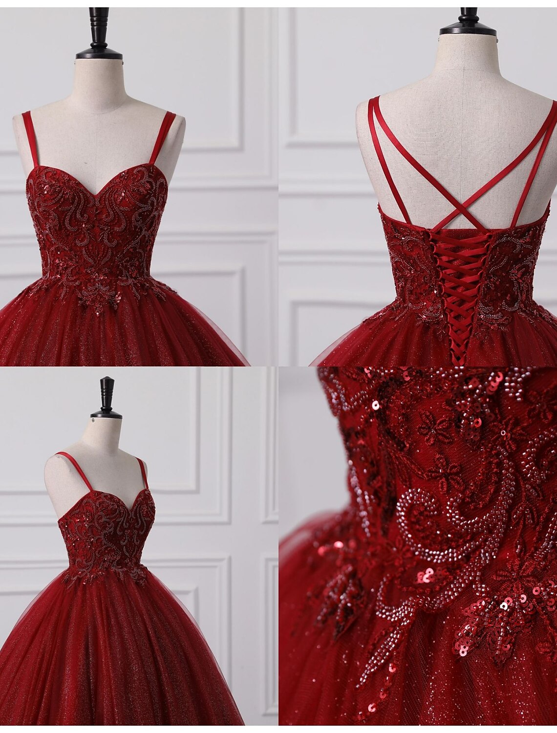 Ball Gown Prom Dresses Princess Dress Graduation Quinceanera Floor Length Sleeveless Spaghetti Strap Lace with Beading