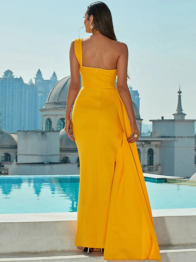 Mermaid / Trumpet Evening Gown Sexy Dress Formal Sweep / Brush Train Sleeveless One Shoulder Cotton